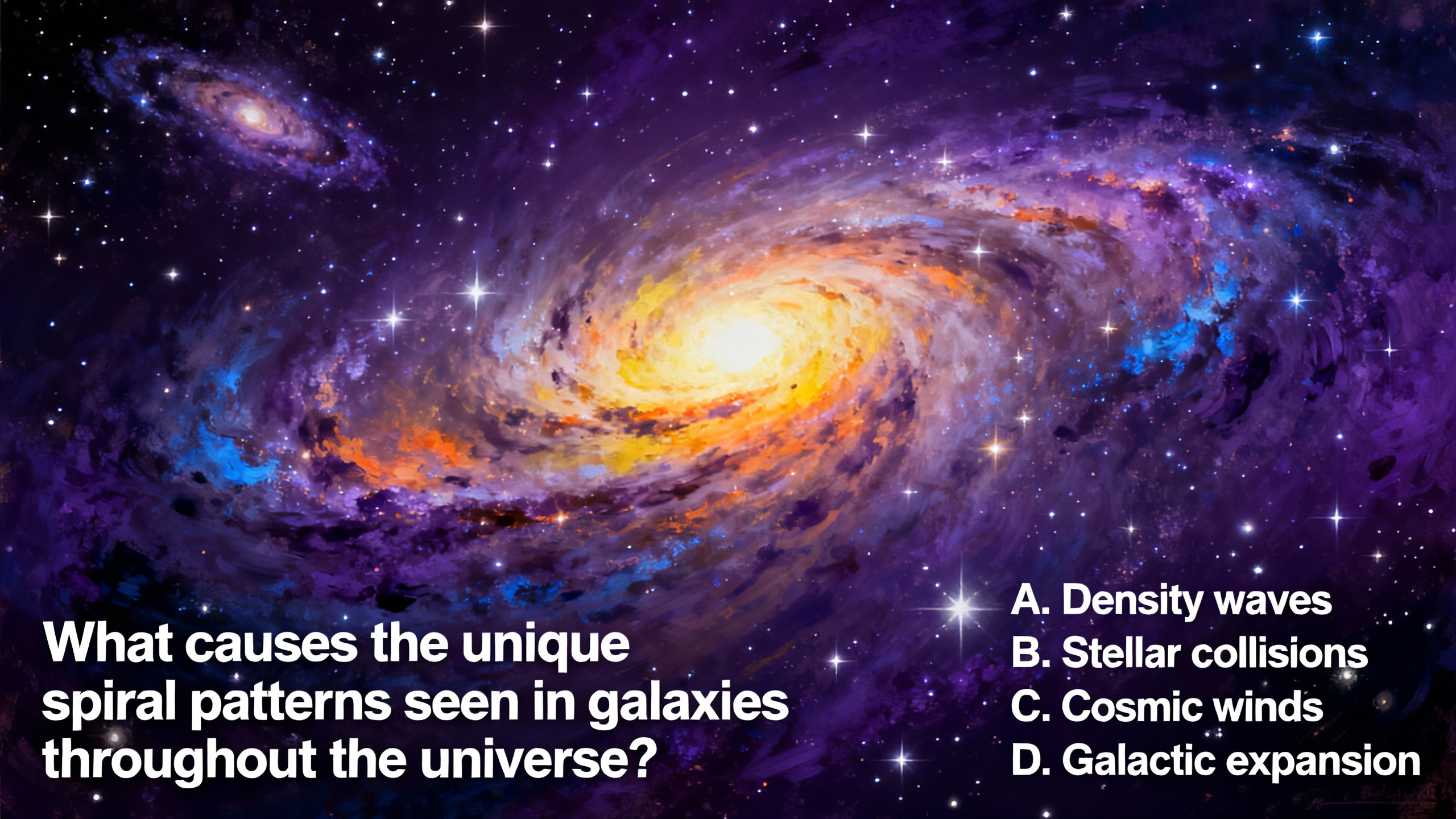 What causes the unique spiral patterns seen in galaxies throughout the universe? - Preview image