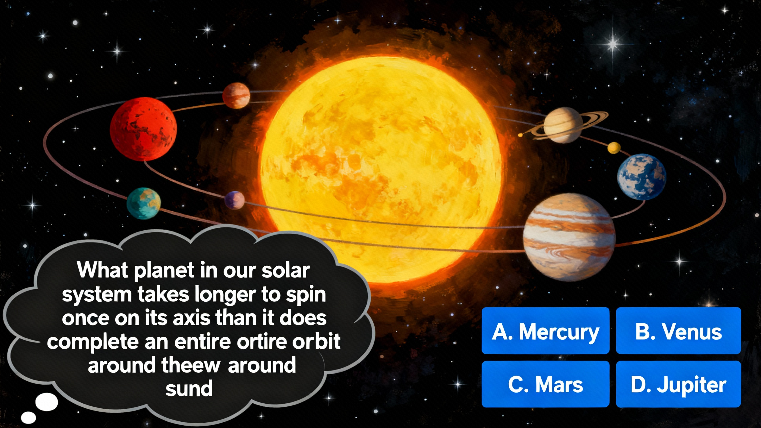 What planet in our solar system takes longer to spin once on its axis than it does to complete an entire orbit around the sun? - Preview image