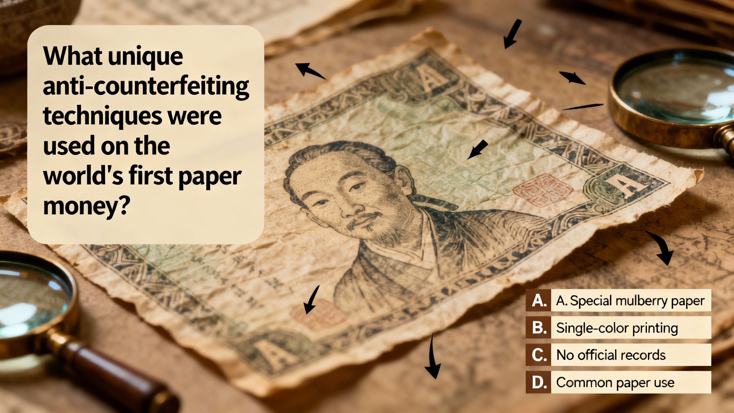What unique anti-counterfeiting techniques were used on the world's first paper money? - Preview image
