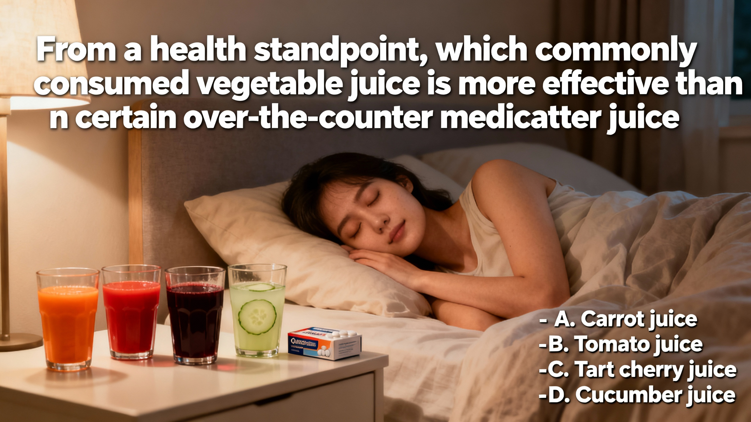 From a health standpoint, which commonly consumed vegetable juice is more effective than certain over-the-counter medications at alleviating mild insomnia? - Preview Image