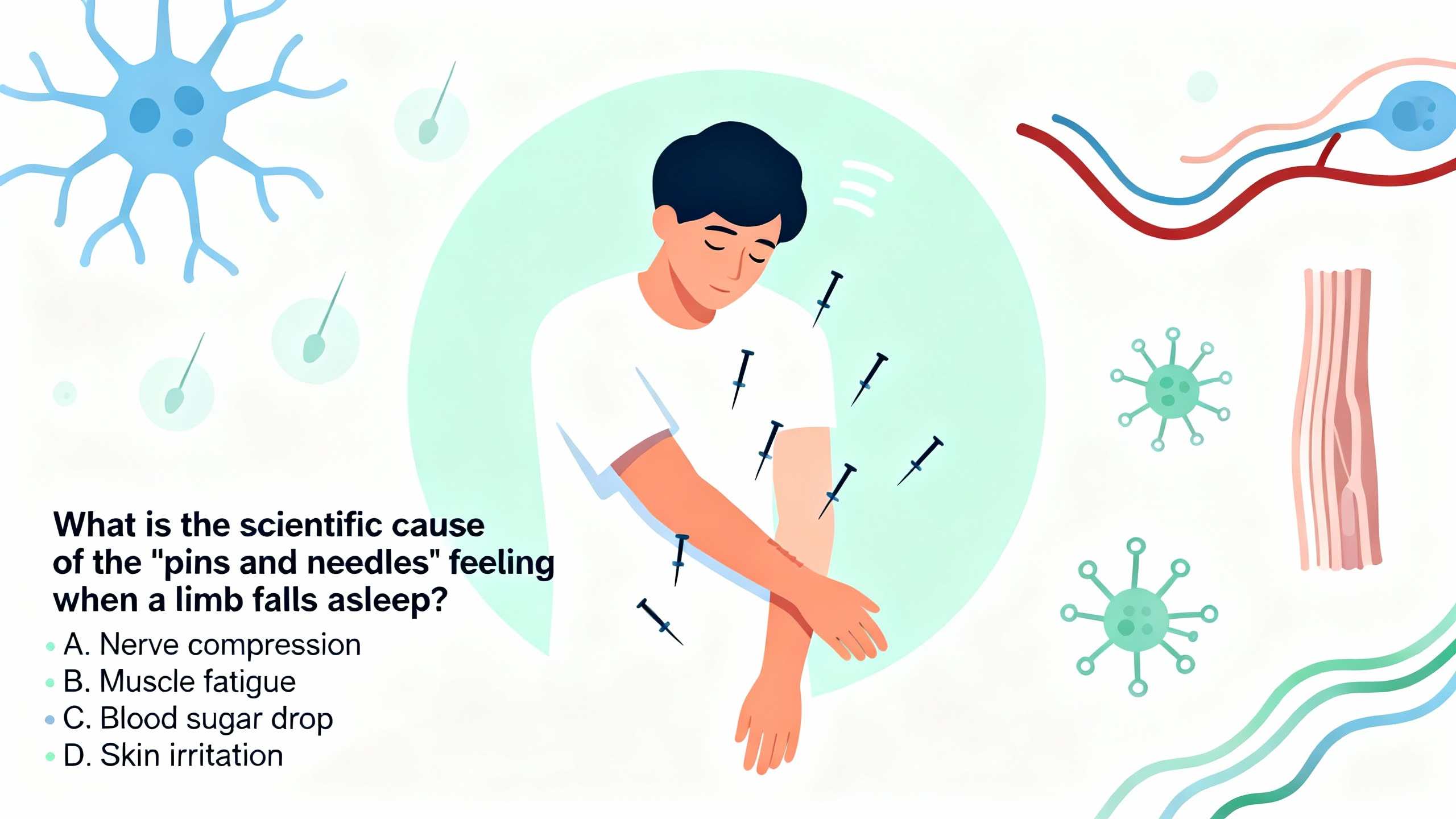 What is the scientific cause of the "pins and needles" feeling when a limb falls asleep? - Preview image