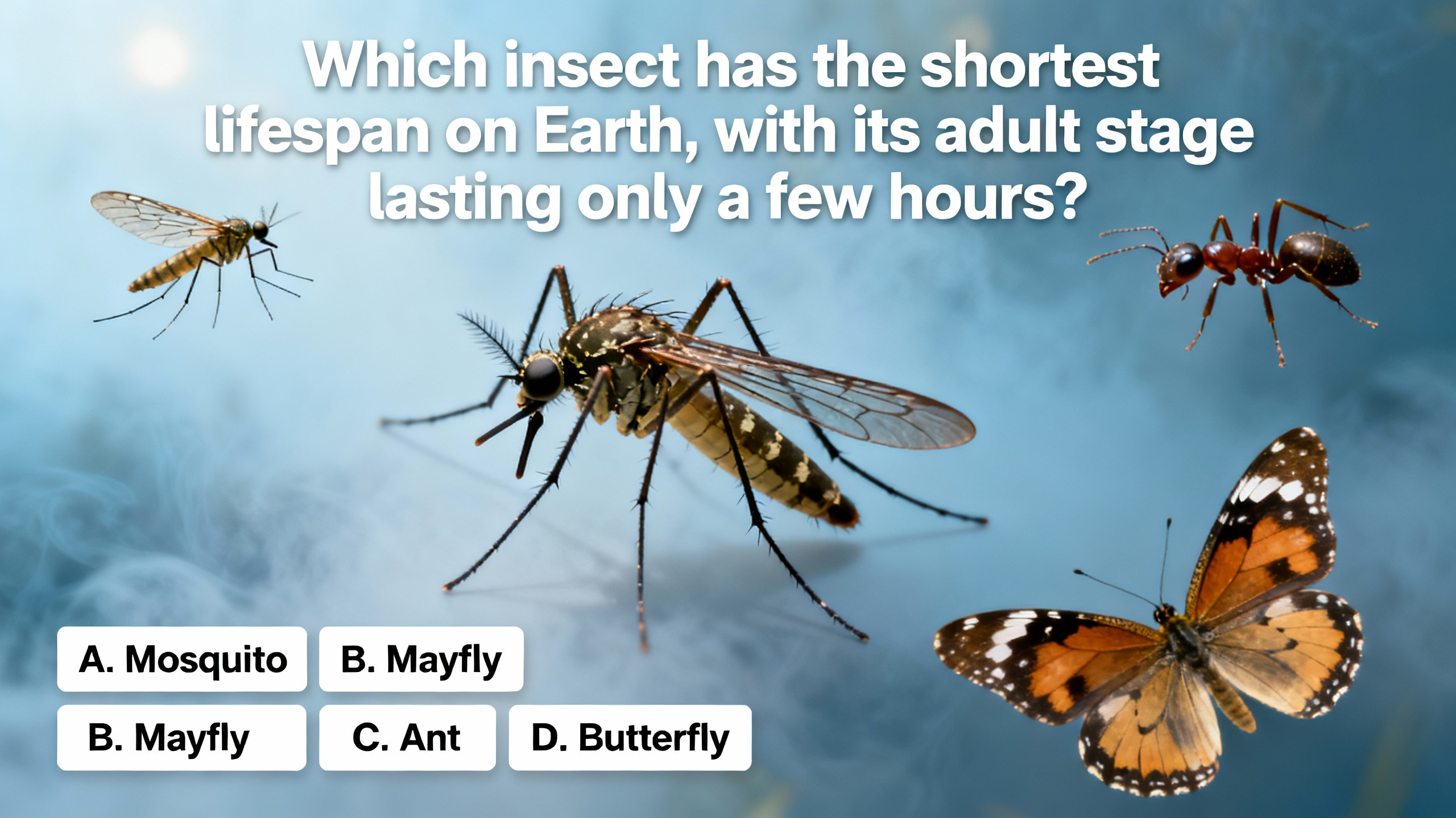Which insect has the shortest lifespan on Earth, with its adult stage lasting only a few hours? - Preview Image