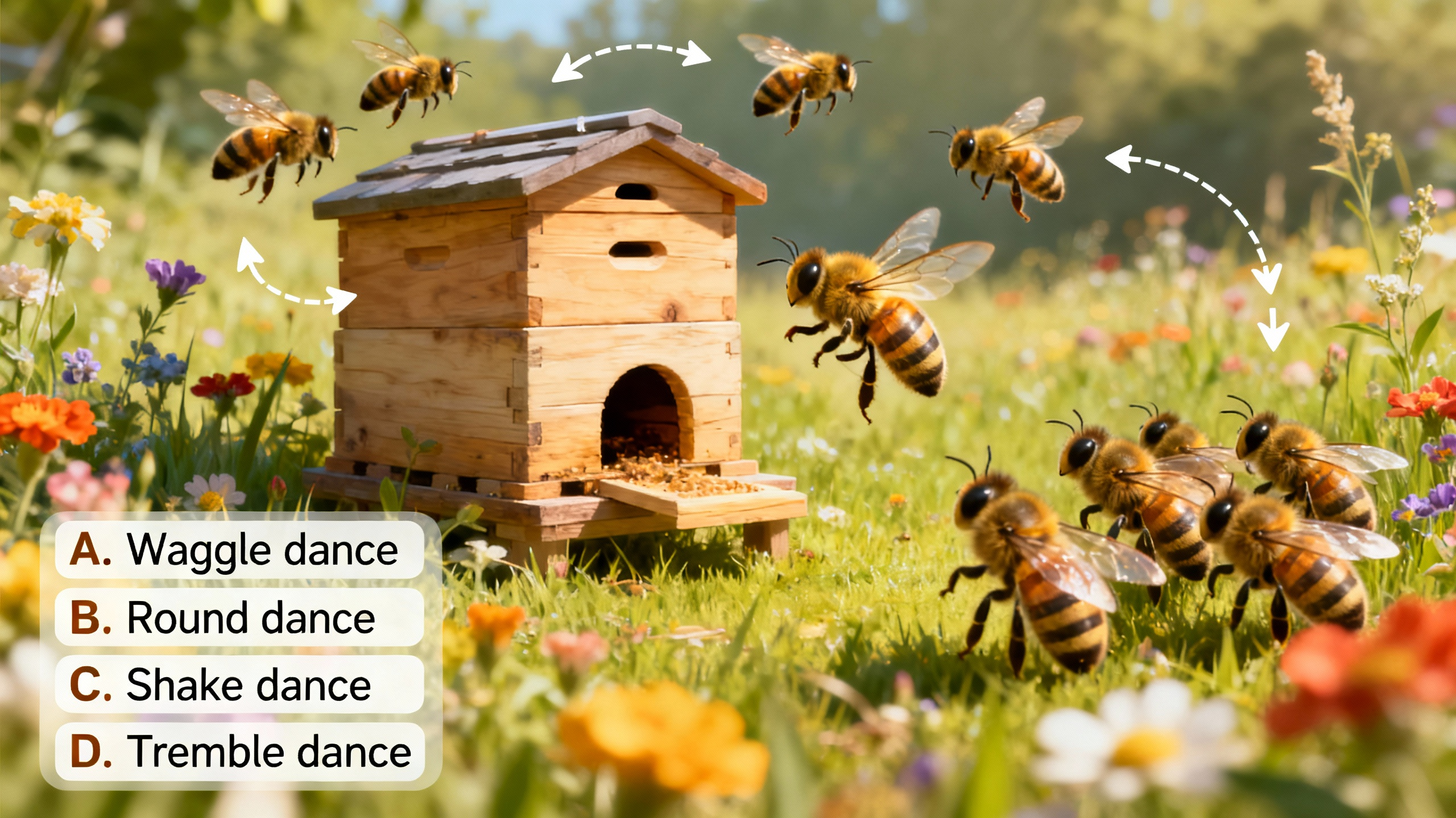 What dance do honeybees use to communicate the exact location of a food source to their hive mates, and how do other bees interpret this information? - Preview image