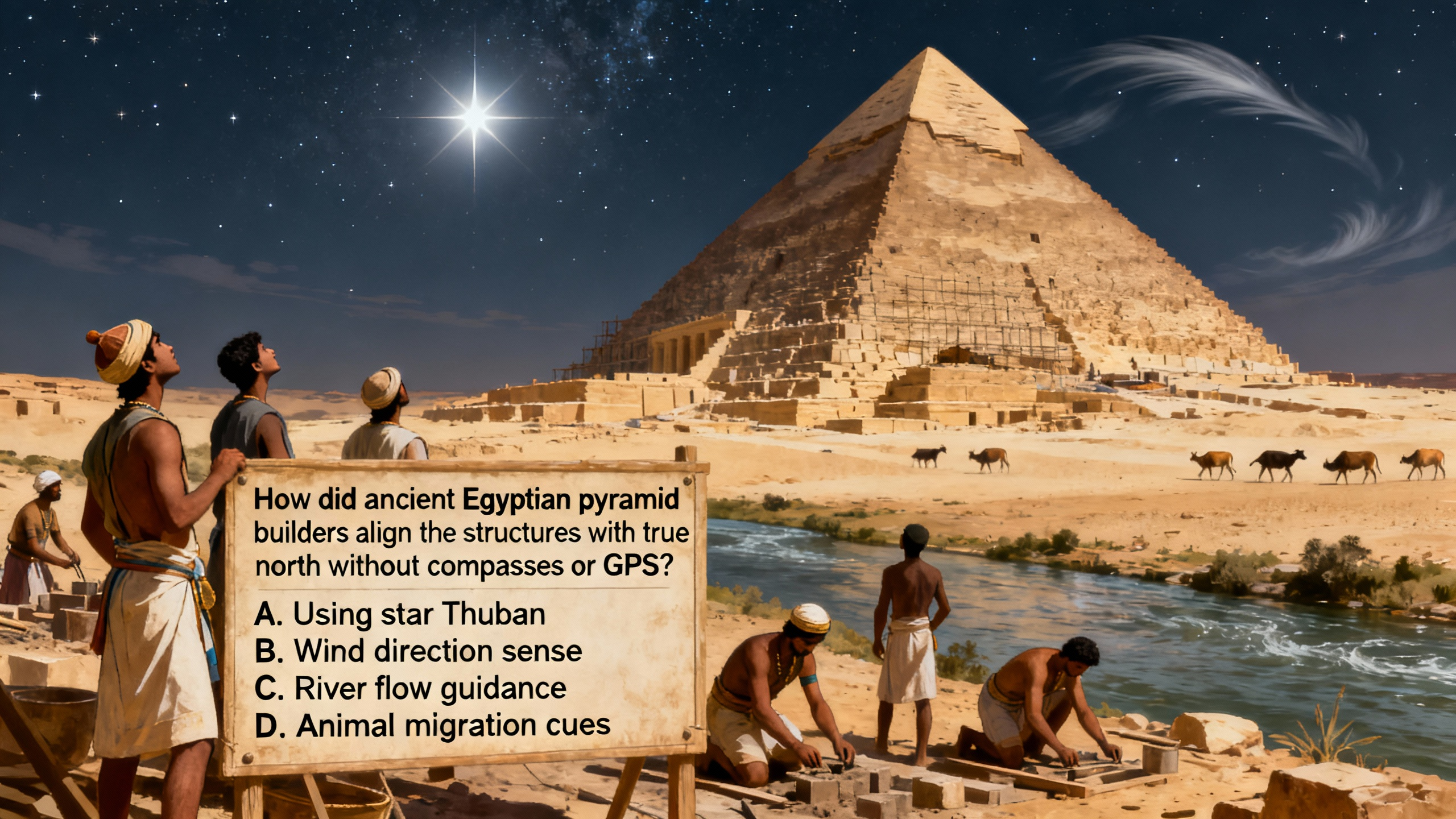 How did ancient Egyptian pyramid builders align the structures with true north without compasses or GPS? - Preview image