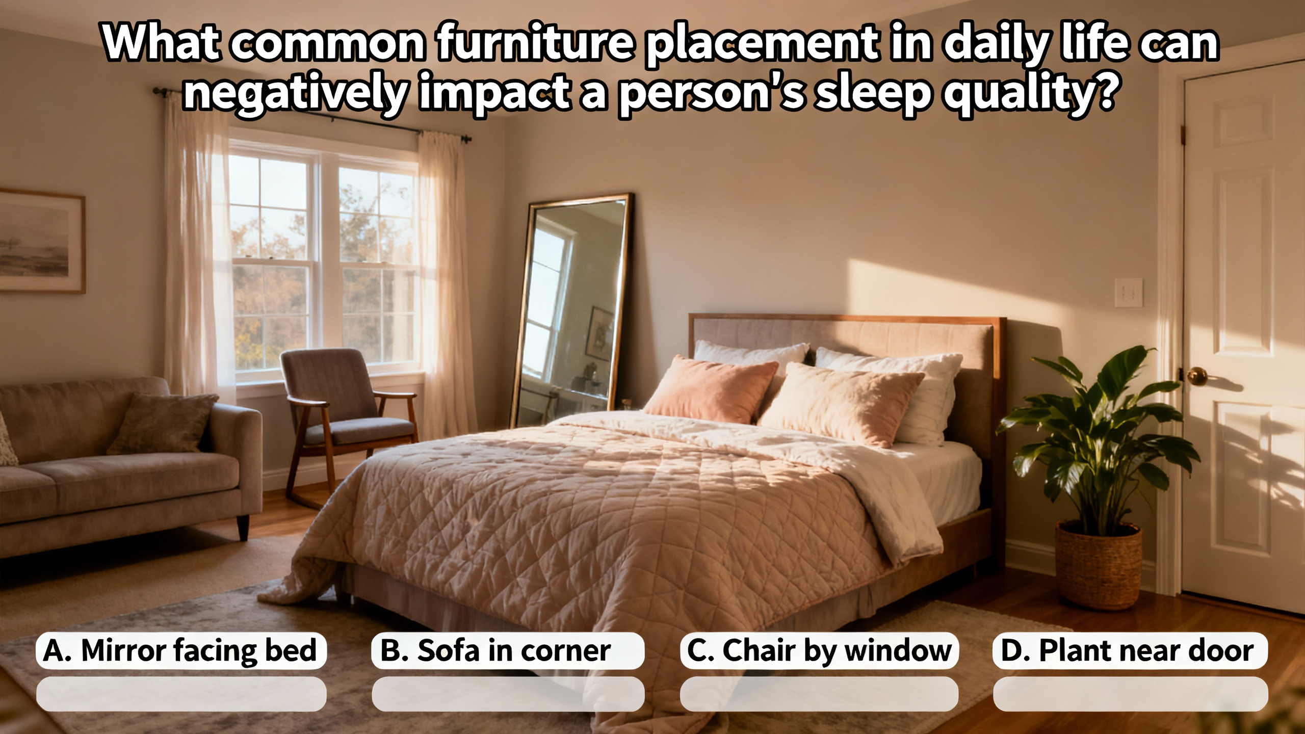 What common furniture placement in daily life can negatively impact a person's sleep quality? - Preview image
