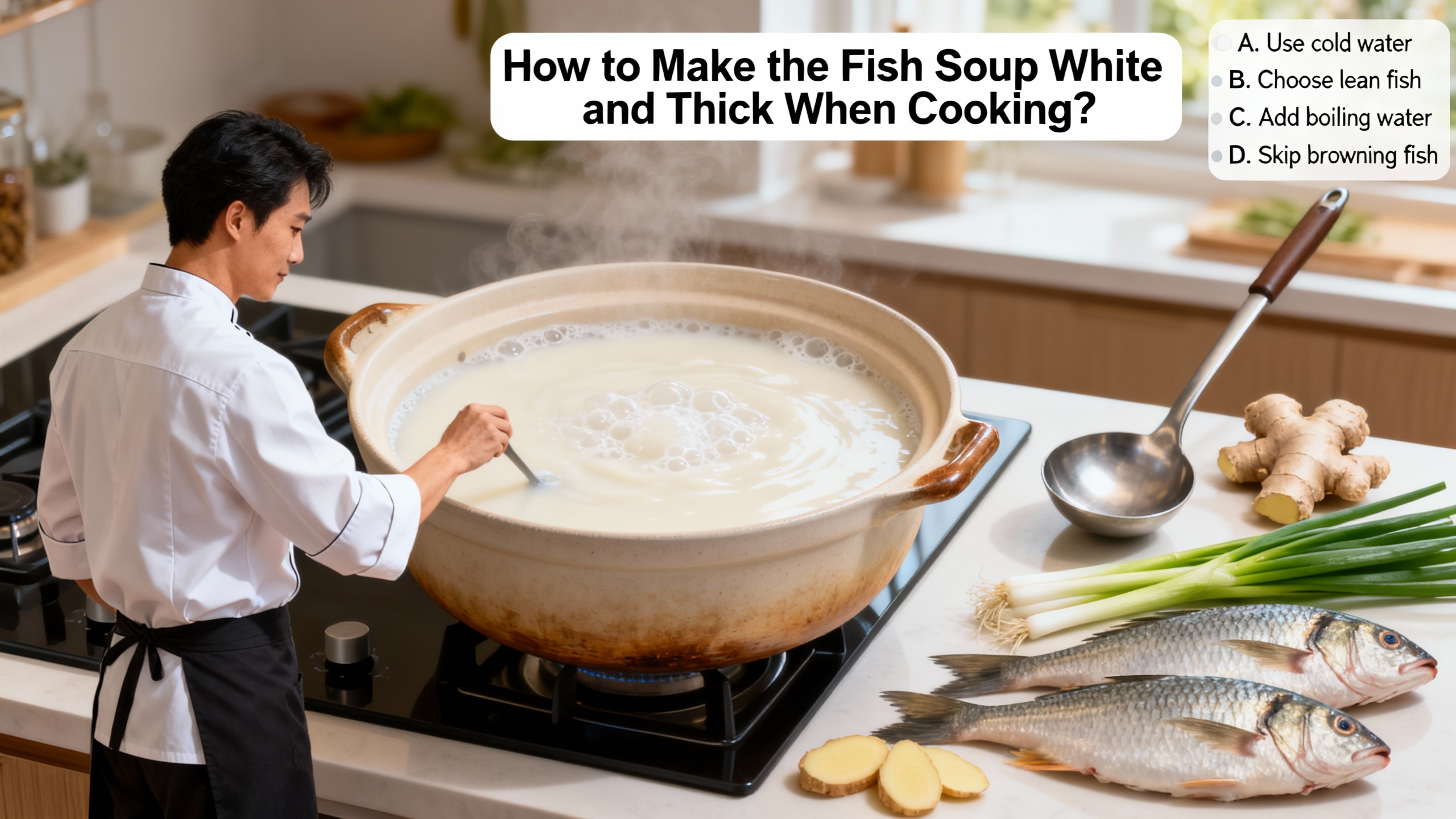 When stewing fish soup, how can we make the soup white and thick in color? - Preview image